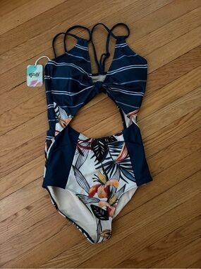 Nani Navy Floral Cutout One-Piece Swimsuit